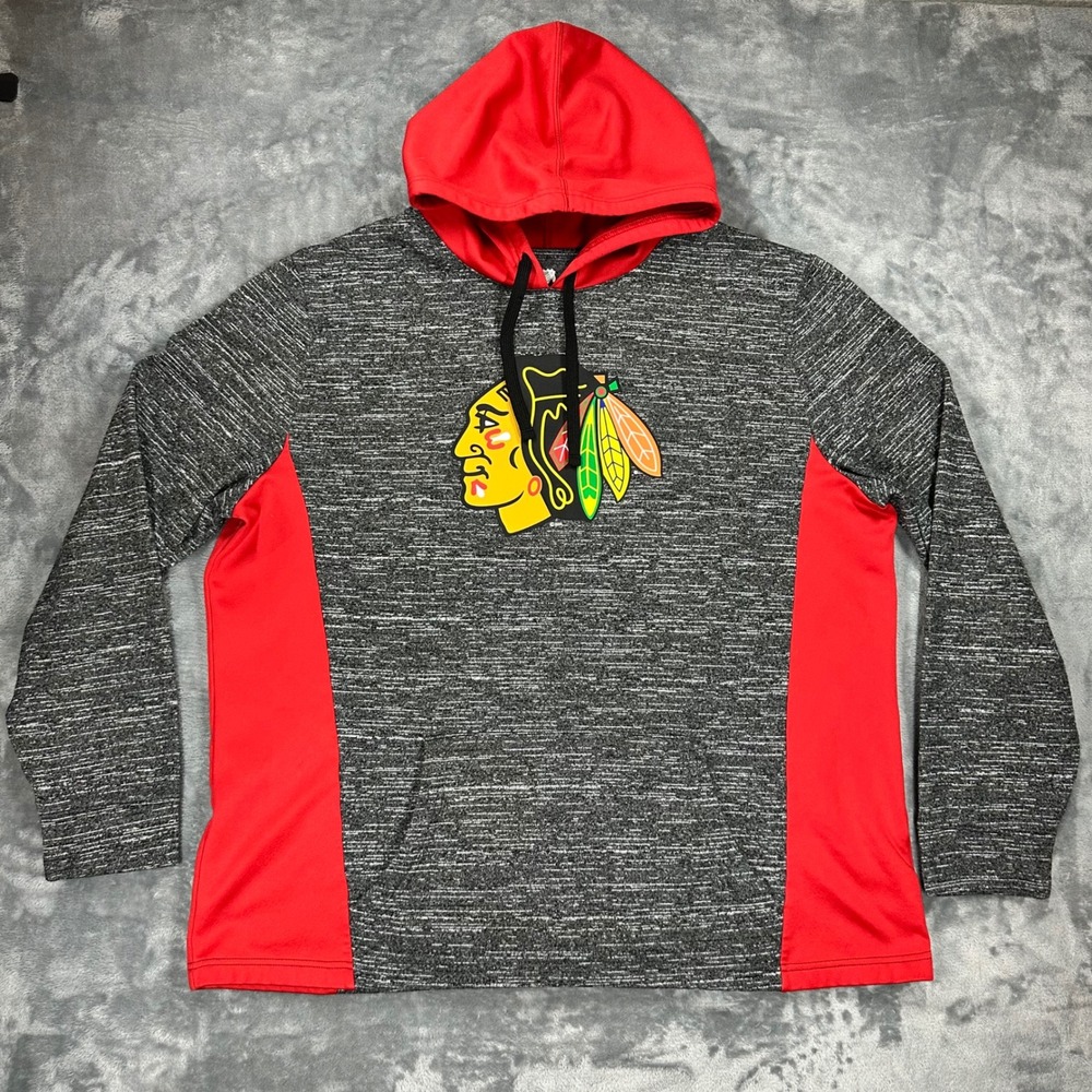 Fanatics NHL Chicago Blackhawks Hoodie Mens 2XL Grey Red Space Dye Pullover